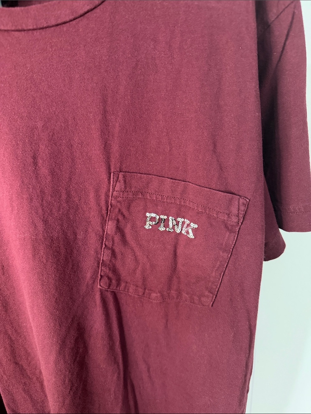 PINK Victoria's Secret women’s Short Sleeve Pocket Tee — Wine